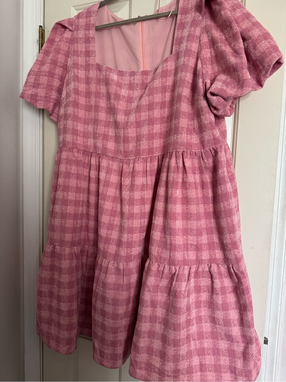 English Factory Pink Gingham Tiered Casual Dress Size 24, Good Condition